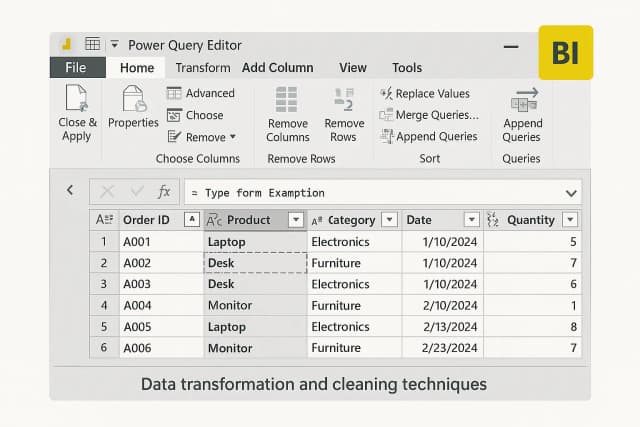 Power Query Editor interface showing data transformation and cleaning techniques in Power BI training