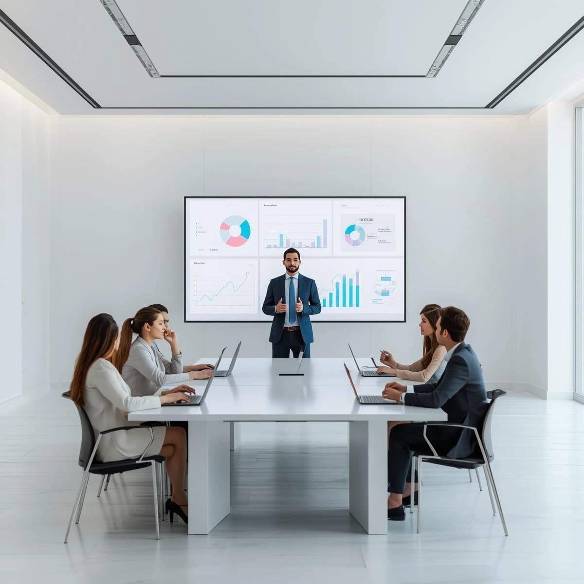 Microsoft Power BI Course in Abu Dhabi promotional banner featuring a clean white and blue design, Microsoft logo, data analytics icons, and a group of professionals collaborating on laptops in a modern office setting.